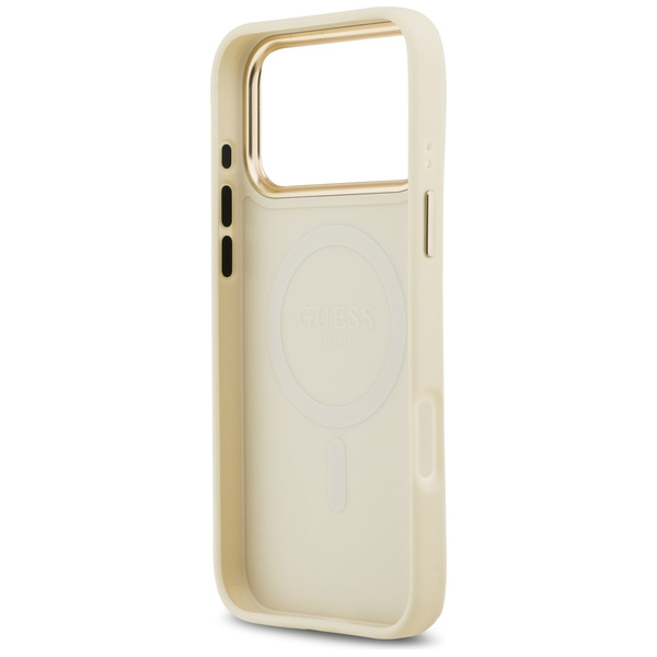 Etui Guess Grained Strass Logo MagSafe   do iPhone 17 Pro Max beżowy