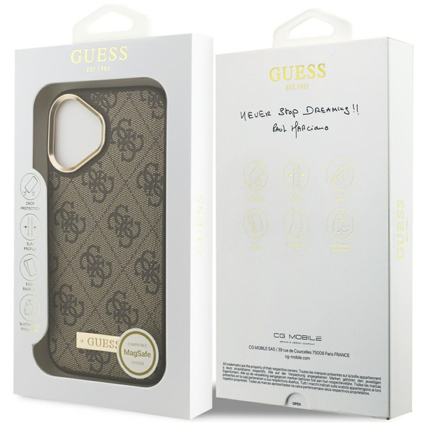 Etui Guess 4G Logo Plate MagSafe do      iPhone 17 brązowy