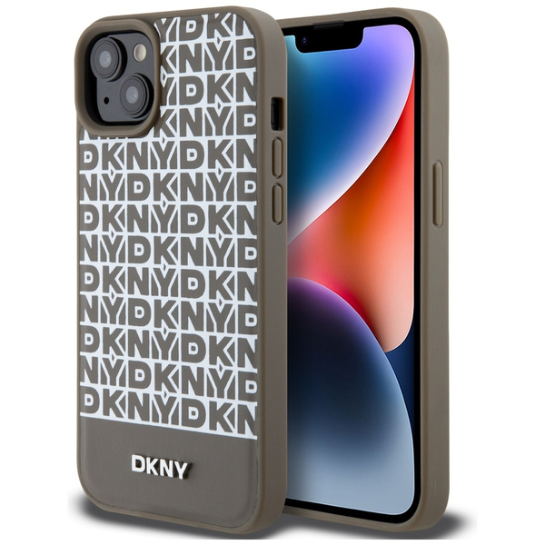 DKNY DKHMP15SPSOSPW iPhone 15 / 14 / 136.1" brązowy/brown hardcase Leather Printed Pattern Metal Logo MagSafe