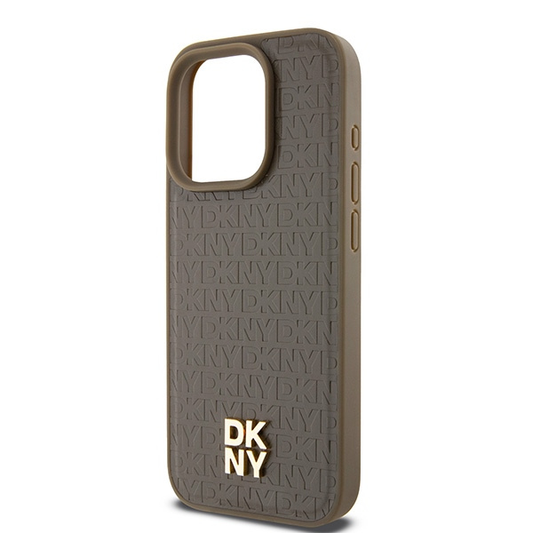 DKNY DKHMP14LPSHRPSW iPhone 14 Pro6.1" brązowy/brown hardcase Leather Pattern Metal Logo MagSafe