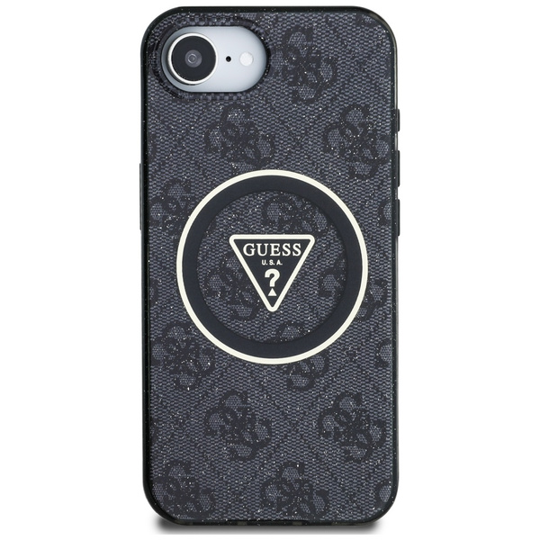 Etui Guess IML Metal Glitter 4G Circle   Triangle MagSafe do iPhone 16e czarny