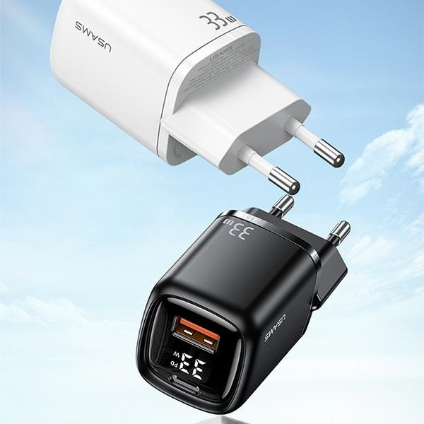 USAMS Ład. siec. 1xUSB-C+1xUSB T46 33W PD3.0 +QC3.0 Fast Charging +kabel U63 USB-C/Lightning biały/white UDTZ02 (USAMS-UD)