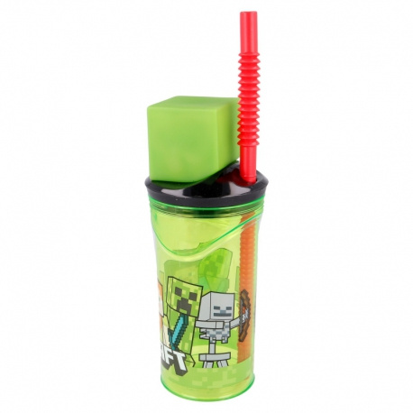 MINECRAFT PLASTIC BOTTLE  3D WITH TUBE 360ML