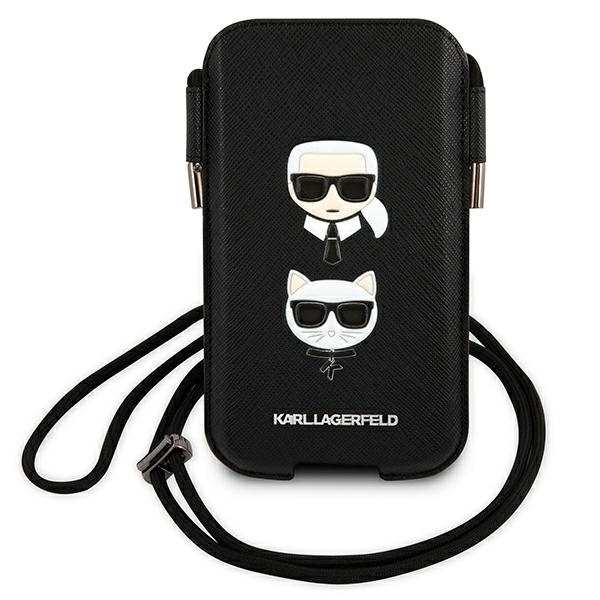 Torebka Karl Lagerfeld Saffiano Ikonik Karl&Choupette Head 6.7'' - czarna