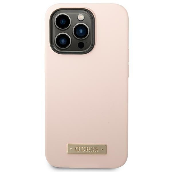 Guess GUHMP14XSBPLP iPhone 14 Pro Max6,7" różowy/pink hard case Silicone Logo Plate MagSafe