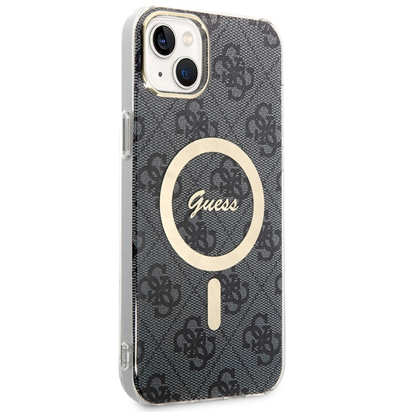 Zestaw Guess GUBPP14SH4EACSK Case+ Charger iPhone 14 / 15 / 13 6,1" czarny/black hard case 4G Print MagSafe