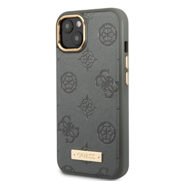 Guess GUHMP13MSAPSTG iPhone 13 / 14 / 15 6.1" szary/grey hardcase Peony Logo Plate MagSafe