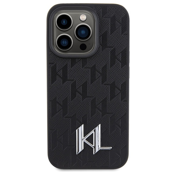 KARL LAGERFELD KLHCP15LPKLPKLK IPHONE 15 PRO 6.1" CZARNY/BLACK HARDCASE LEATHER MONOGRAM HOT STAMP METAL LOGO
