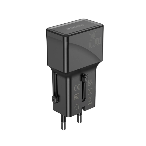 JELLICO uniwersalny adapter podróżny S6 PD 25W 1xUSB-C + 1xUSB QC3.0 Czarny