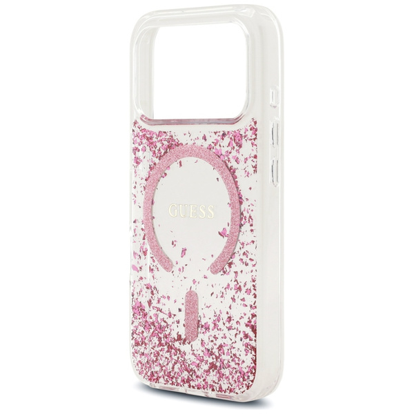 Etui Guess Resin Bottom Glitter MagSafe  do iPhone 17 Pro różowy