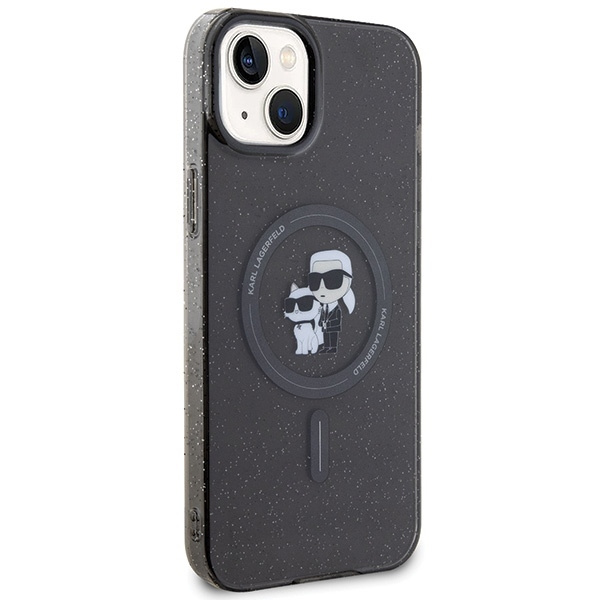Etui Karl Lagerfeld Karl&Choupette Glitter MagSafe na iPhone 15 Plus - czarne