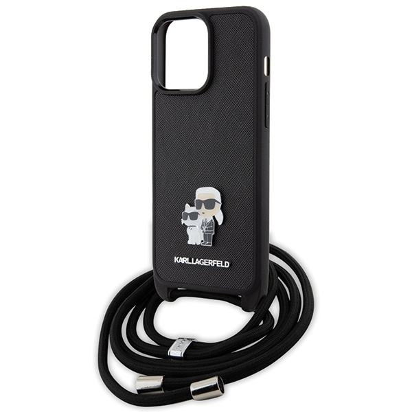 Etui Karl Lagerfeld Crossbody Saffiano Metal Pin Karl&Choupette na iPhone 15 Pro Max - czarne