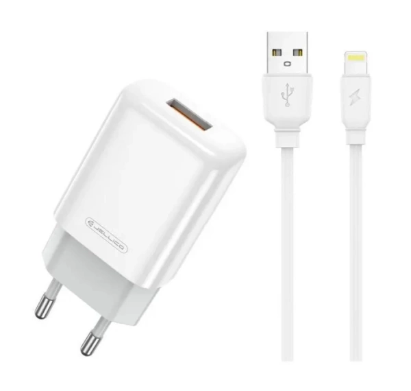 JELLICO wall charger EU01 2.4A 12W 1xUSB + cable Lightning White