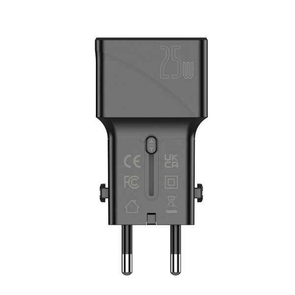 JELLICO uniwersalny adapter podróżny S6 PD 25W 1xUSB-C + 1xUSB QC3.0 Czarny