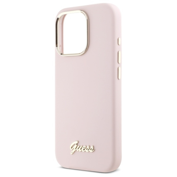 Guess GUHCP16LSMBSLP iPhone 16 Pro 6.3"  różowy/pink hardcase Silicone Script Metal Logo & Frame