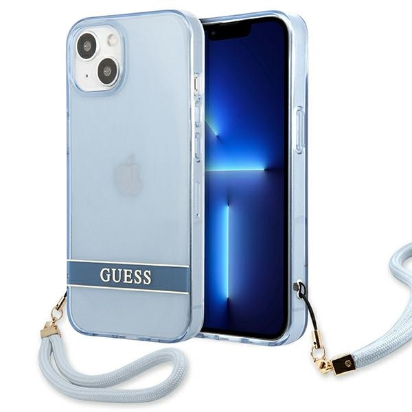 GUESS GUHCP13MHTSGSB IPHONE 13 / 14 / 15 6.1" NIEBIESKI/BLUE HARDCASE TRANSLUCENT STRAP