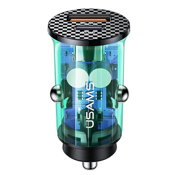 ŁADOWARKA SAMOCHODOWA USAMS CC127 C25 42,5 / 22,5W + PD20W TRANSPARENTNA NIEBIESKA