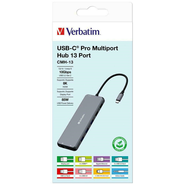 Verbatim Adapter Hub USB-C - 2xHDMI/DP/  Eternet/6xUSB-A/Jack 3.5mm/2xUSB-C aluminiowy/aluminum 32153