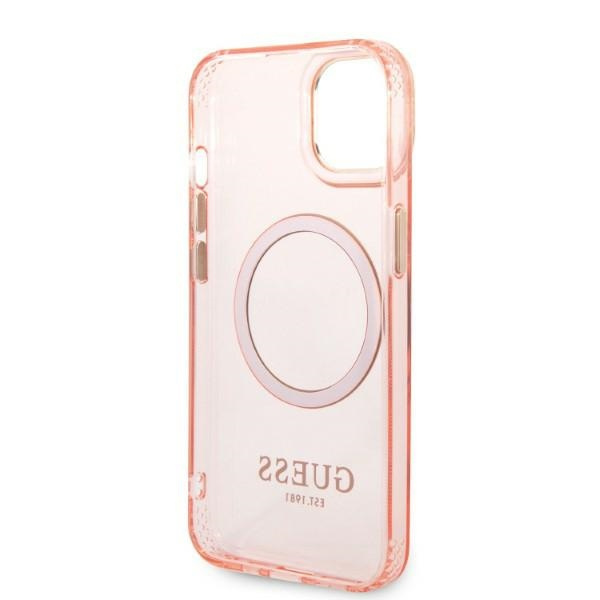 Guess GUHMP14MHTCMP iPhone 14 Plus / 15 Plus 6.7" różowy/pink hard case Gold Outline Translucent MagSafe