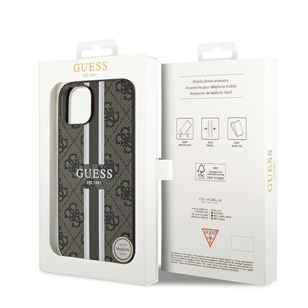 Guess GUHMP15SP4RPSW iPhone 15 / 14 / 13 6.1" brązowy/brown hardcase 4G Printed Stripes MagSafe
