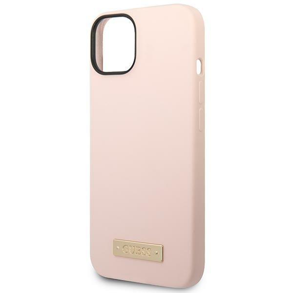 Guess GUHMP14MSBPLP iPhone 14 Plus/ 15 Plus 6.7" różowy/pink hard case Silicone Logo Plate MagSafe