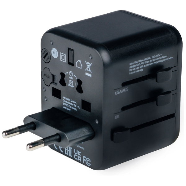 Verbatim Adapter podróżny EU/UK/US2xUSB-A UTA-01 czarny/black 49543
