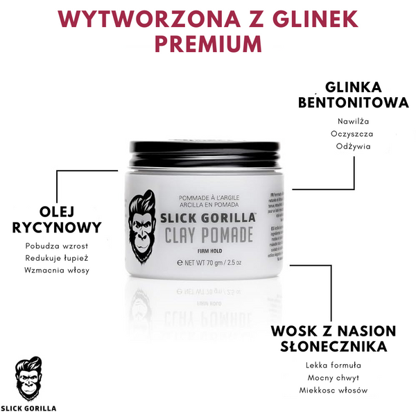 Slick Gorilla Clay Pomade – 2.5 oz for strong hold and a natural finish