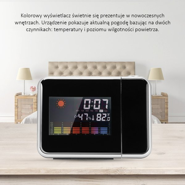 STACJA POGODY ZEGAR LCD BUDZIK Z PROJEKTOREM