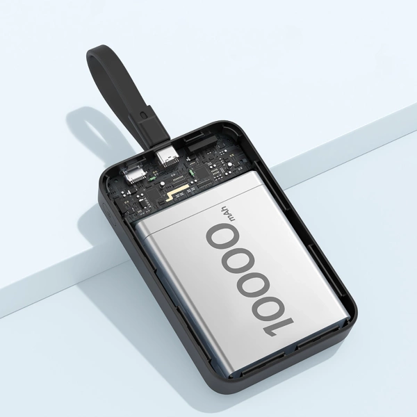 Powerbank Baseus Magnetic Mini MagSafe 10000mAh 30W z wbudowanym kablem USB-C - czarny + kabel Baseus Simple Series USB-C - USB-C 60W 0.3m