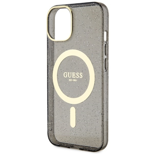 Guess GUHMP14MHCMCGK iPhone 14 Plus/ 15 Plus 6.7" czarny/black hardcase Glitter Gold MagSafe