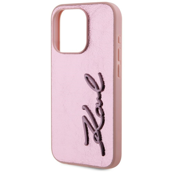 Etui Karl Lagerfeld Wrinkled Metal       Signature do iPhone 15 Pro różowy