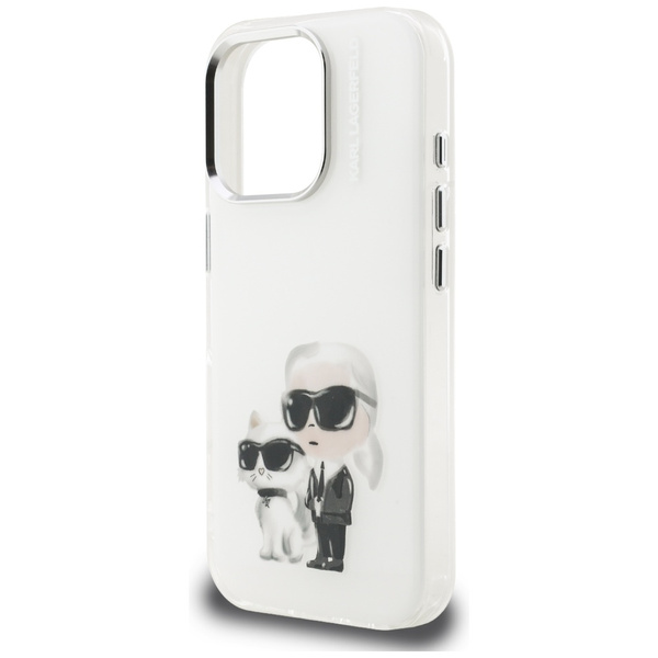 Etui Karl Lagerfeld IML Aquarelle Karl & Choupette & Logo do iPhone 16 Pro Max biały