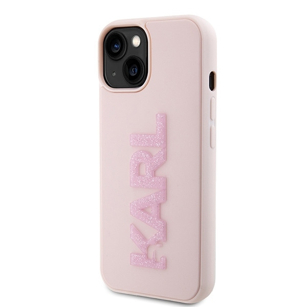 Etui Karl Lagerfeld 3D Rubber Glitter Logo na iPhone 15 - różowe