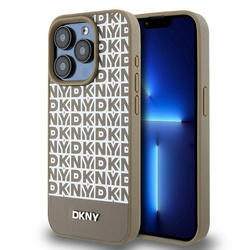 DKNY DKHMP15LPSOSPW iPhone 15 Pro6.1" brązowy/brown hardcase Leather Printed Pattern Metal Logo MagSafe