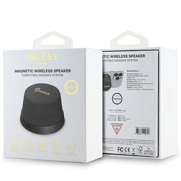 Guess głośnik Bluetooth GUWSC3ALSMKSpeaker Stand czarny/black Magnetic Script Metal
