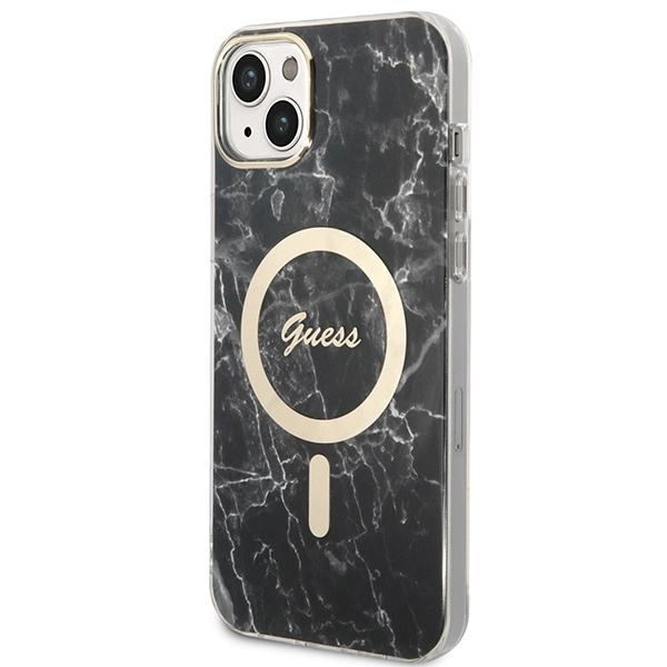 ZESTAW GUESS GUBPP14SHMEACSK CASE+ CHARGER IPHONE 14 / 15 / 13 6,1" CZARNY/BLACK HARD CASE MARBLE MAGSAFE