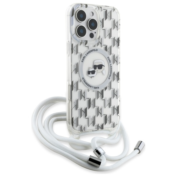 Karl Lagerfeld KLHMP16LHCKCKLCT iPhone    16 Pro 6.3" transparent hardcase IML Crossbody Monogram Karl & Choupette Head MagSafe