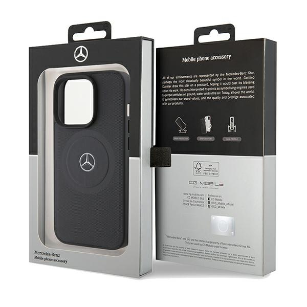 Mercedes MEHMP15X23RMMK iPhone 15 Pro  Max 6.7" czarny/black hardcase Crossed Lines Pattern Leather MagSafe