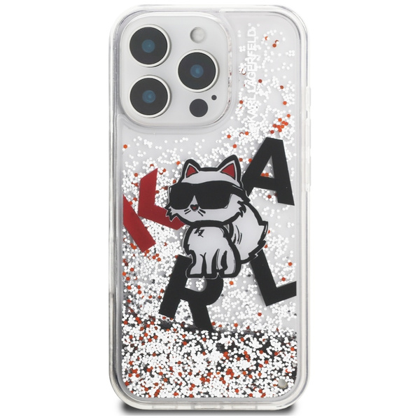 Etui Karl Lagerfeld Liquid Glitter       Choupette Logo do iPhone 16 Pro przezroczysty