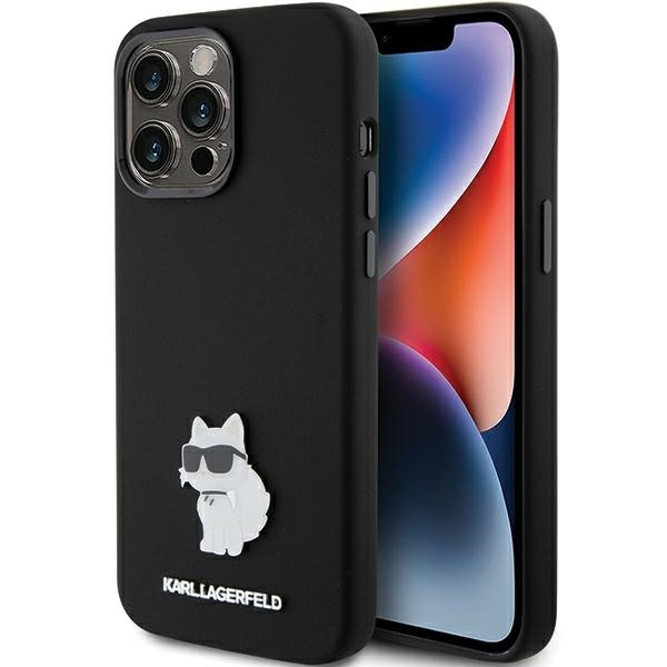 Etui Karl Lagerfeld Silicone Choupette Metal Pin na iPhone 15 Pro - czarne