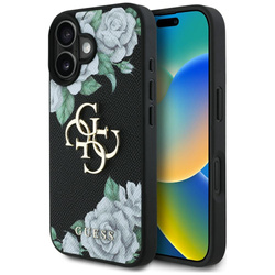 Etui Guess Grained Roses Big 4G logo do  iPhone 16 czarny