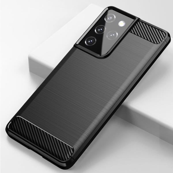 CARBON CASE FLEXIBLE COVER TPU CASE FOR SAMSUNG GALAXY S21 ULTRA 5G BLACK