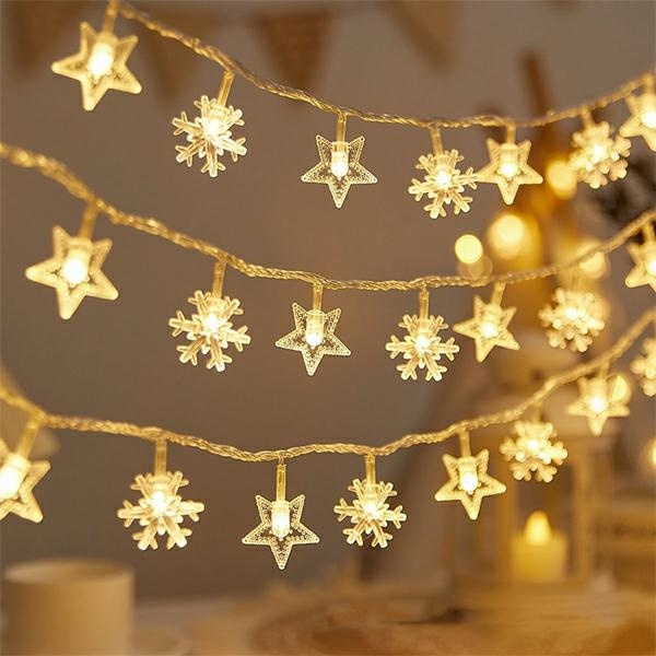 Lampki choinkowe LED snowflake/star - 10m/80 lampek ciepłe białe/warm white zasilane bat. 3xAA EHD-LS06