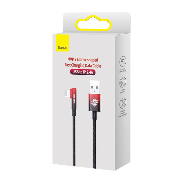 Baseus MVP 2 Elbow kątowy kabel przewód z bocznym wtykiem USB / Lightning 1m 2.4A czerwony (CAVP000020)