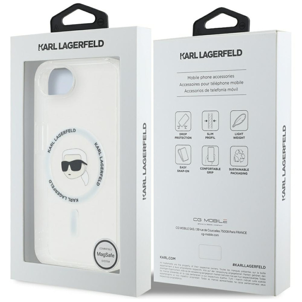 Etui Karl Lagerfeld IML Metal Karl Head  MagSafe do iPhone 16e biały