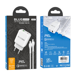 BLUE POWER ŁADOWARKA SIECIOWA BCN5 PD20W+QC3.0 KABEL TYPE-C BIAŁY