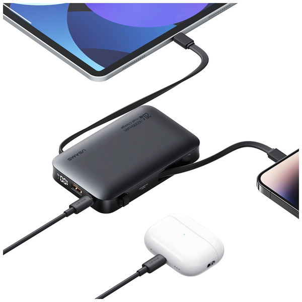 Powerbank USAMS XR Series CD228 10000mAh 20W + kabel USB-C/Lightning czarny