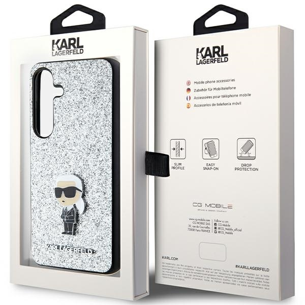 KARL LAGERFELD KLHCS24SGCNPSG S24 S921 SREBRNY/SILVER HARDCASE FIXED GLITTER IKONIK LOGO METAL PIN