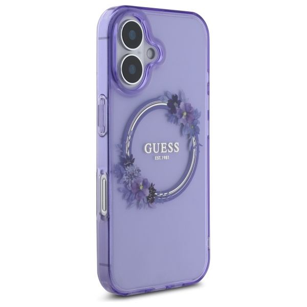 Guess GUHMP16SHFWFCU iPhone 16 6.1" fioletowy/purple hardcase IML Flowers Wreath MagSafe