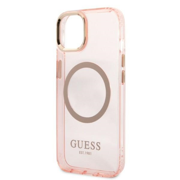 Guess GUHMP13MHTCMP iPhone 13 / 14 / 15 6.1" różowy/pink hard case Gold Outline Translucent MagSafe